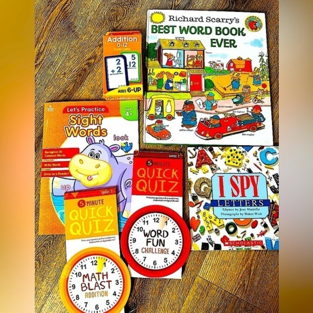 Kids 6 Book & Activity Book Bundle-Theme: ABCs & 123s; Math; Time; Sight Words - Picture 1 of 11